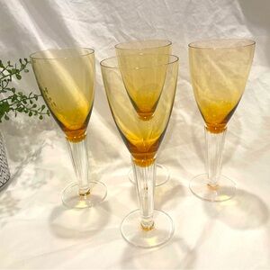 Set (4) Vintage Sasaki Amber Wine Glass Champagne Flutes. EUC